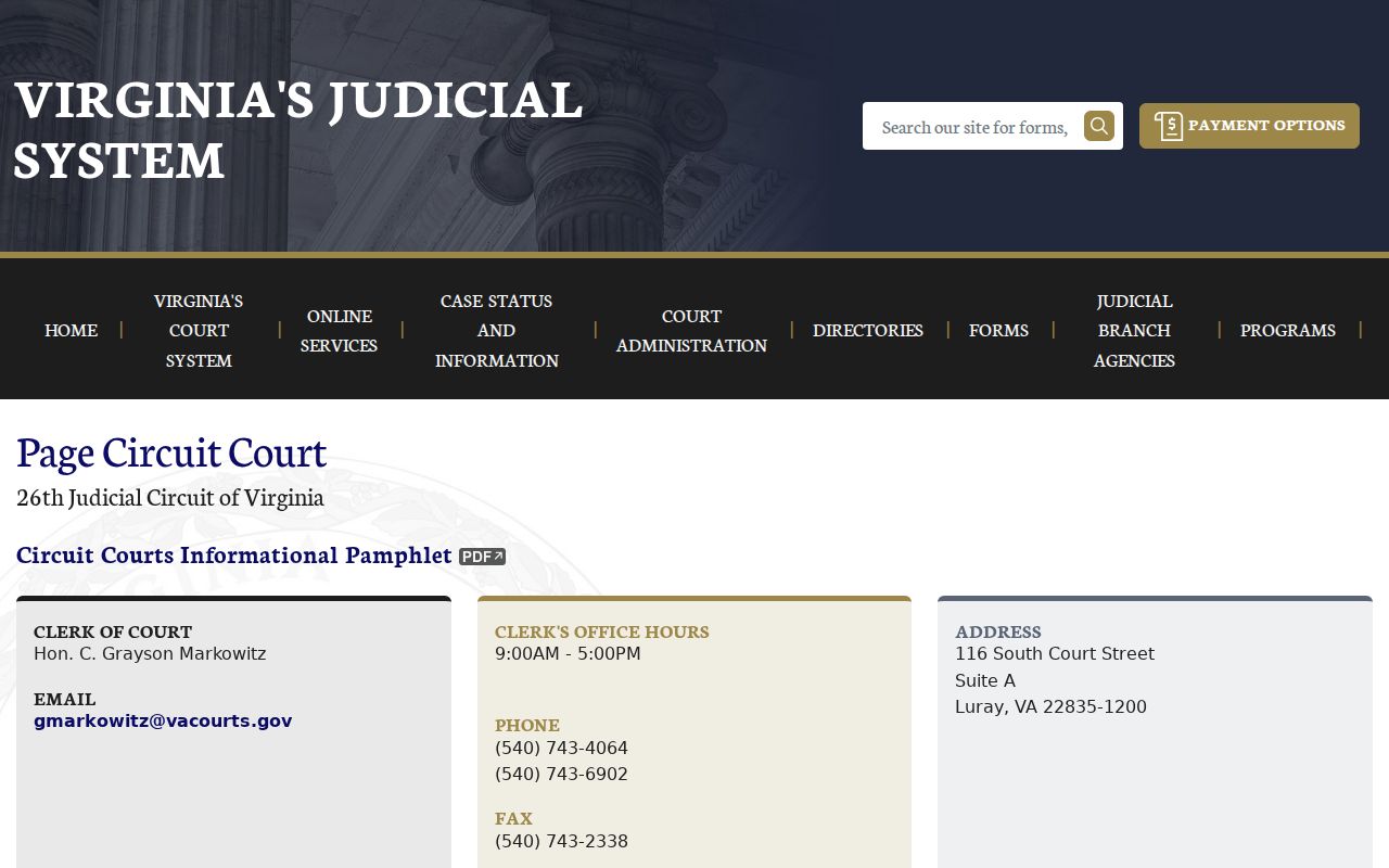 Page County criminal court cases on the Circuit Court judiciary page
