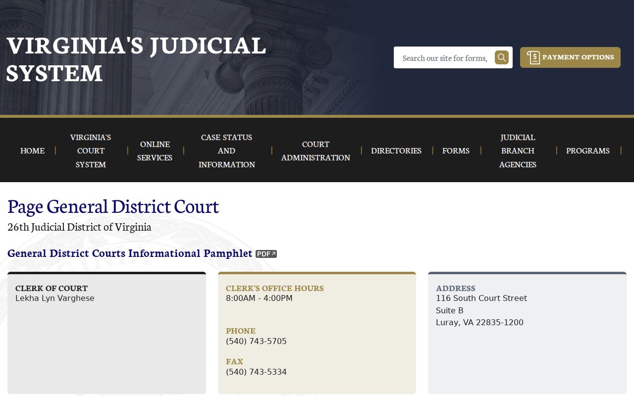 Page County criminal docket schedule and court contacts