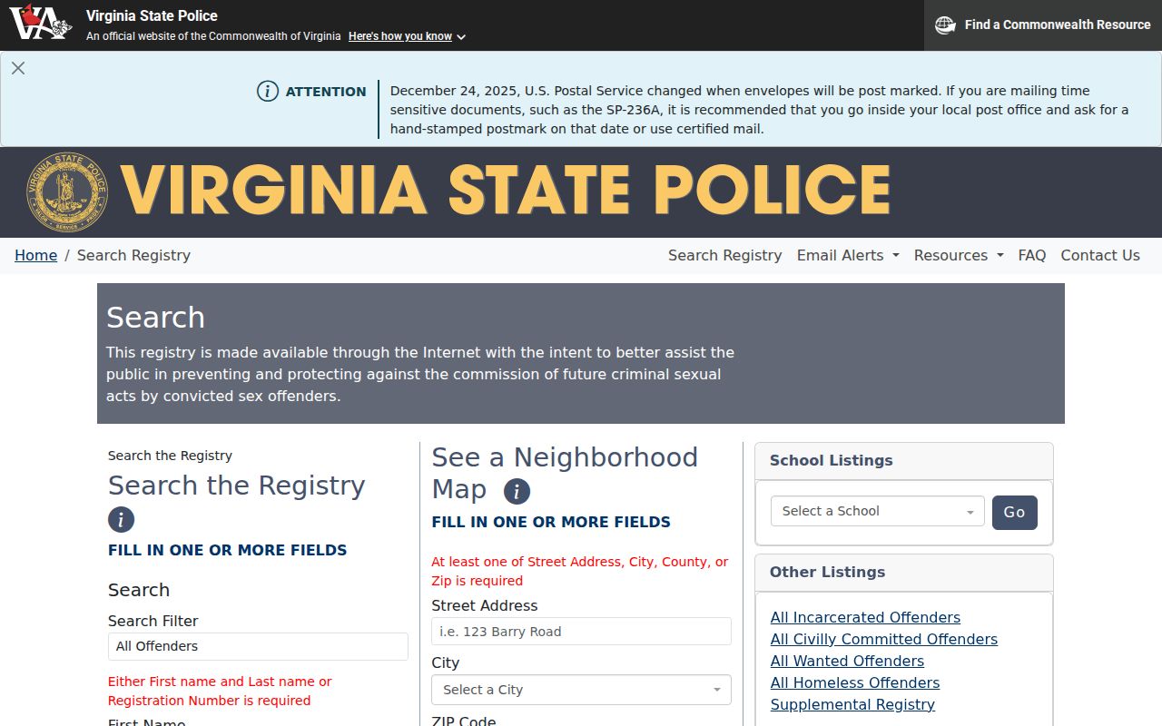 Page County sex offender search on the current Virginia registry