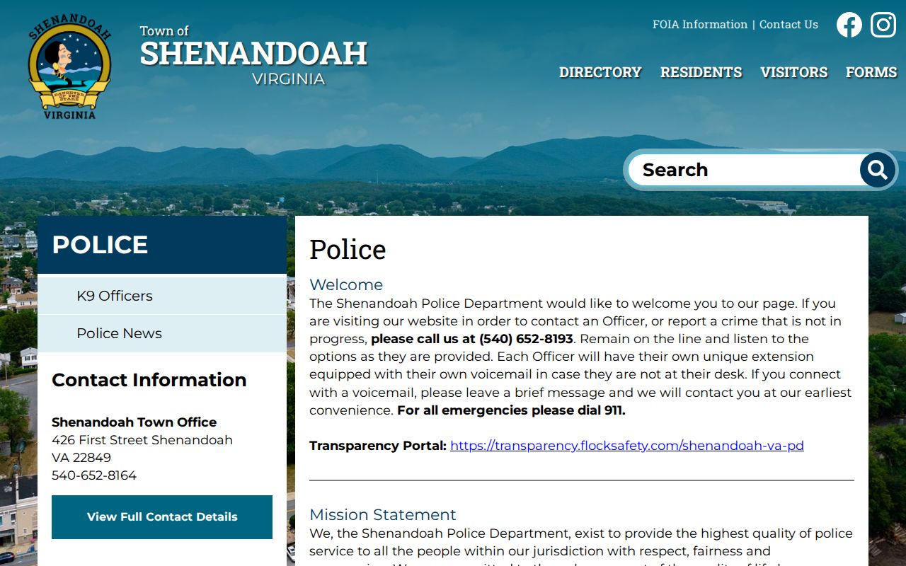 Official Shenandoah Police Department webpage