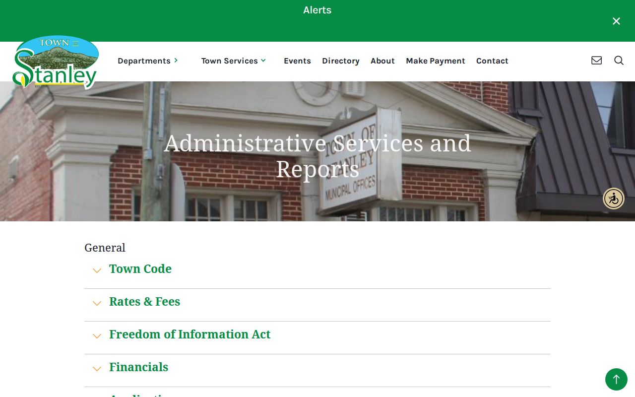 Town of Stanley forms and FOIA reports webpage